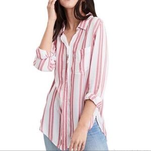 AEO Oversized Fit Red/White Stripe Button Down L